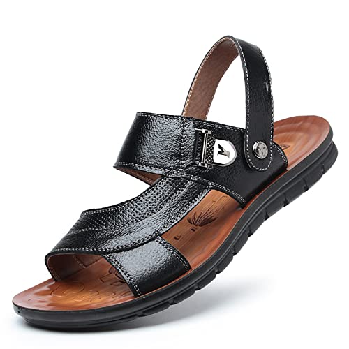 Orthopädische Hausschuhe für Herren, PU-Leder Sommer Peep-Toe Fischer-Strandschuhe Verstellbare Rutschfeste Wasserschuhe Lässige Outdoor-Sandalen für Spaziergänge, Sport, Wandern,Schwarz,37 von wangdahua