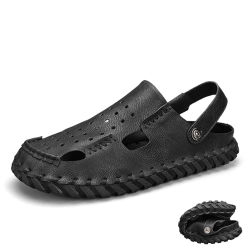 wangdahua Herren Fischer Sandalen Hausschuhe Verstellbar Geschlossener Zehenbereich Strand Hausschuhe Sommer Weiches Pu-Leder Sportliche Sandalen Anti-Kollisions Slip-On Wandersandalen,Schwarz,38 von wangdahua