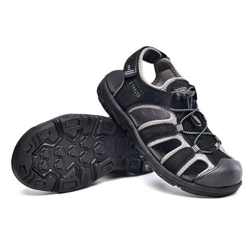 wangdahua Herren Geschlossenem Zehenbereich Fischer Sandalen PU-Leder Sommer Wandern Sportliche Sandalen Kollisionssicher Verstellbare Strandsandalen Ausgehöhlt Rutschfest Wasserschuhe,Schwarz,40 von wangdahua