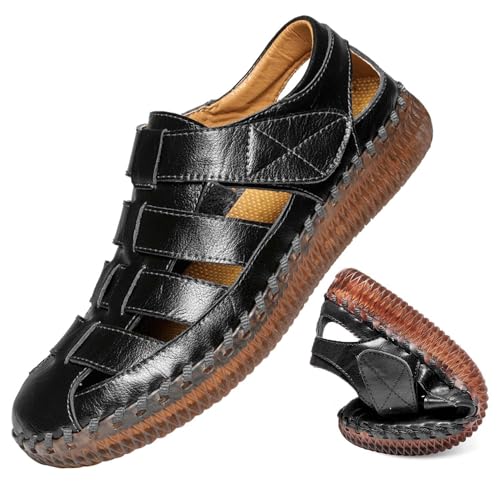 wangdahua Herren Geschlossener Zehenpartie Sandalen Outdoor Pu-Leder Wandern Sportliche Sandalen Sommer-Fischer-Strandschuhe Rutschfeste Kollisionssichere Wasserschuhe,Schwarz,48 von wangdahua