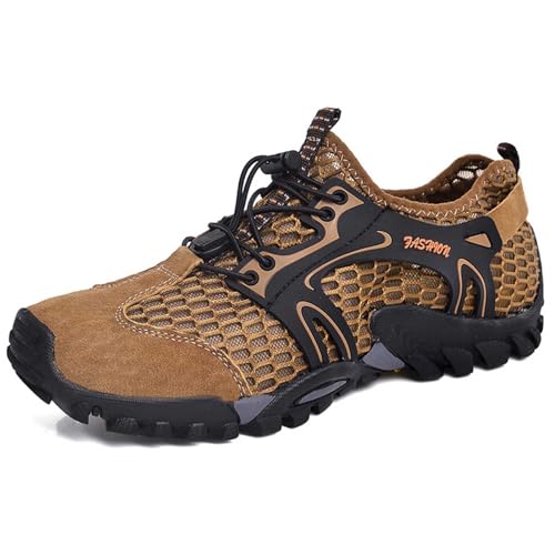 wangdahua Herren Lässige Sportliche Wandersandalen Verstellbare Atmungsaktive Mesh Sandalen Rutschfeste Fischer Strandsandalen Sommer Anti-Kollisions Geschlossener Zehenpartie Wasserschuhe,Braun,42 von wangdahua