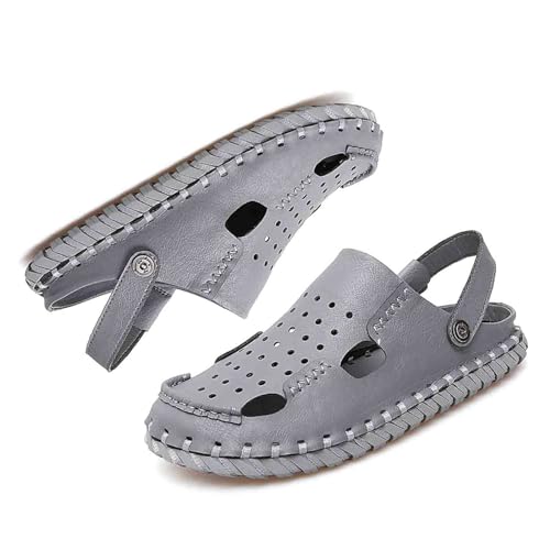 wangdahua Herren Verstellbare Sandalen Hausschuhe Weiches Pu-Leder Geschlossene Zehen Strandsandalen Sommer Fischer-Sandalen Anti-Kollisions Wandern Sportliche Sandalen Im Freien,Grau,39 von wangdahua