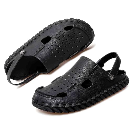 wangdahua Herren Verstellbare Sandalen Hausschuhe Weiches Pu-Leder Geschlossene Zehen Strandsandalen Sommer Fischer-Sandalen Anti-Kollisions Wandern Sportliche Sandalen Im Freien,Schwarz,46 von wangdahua