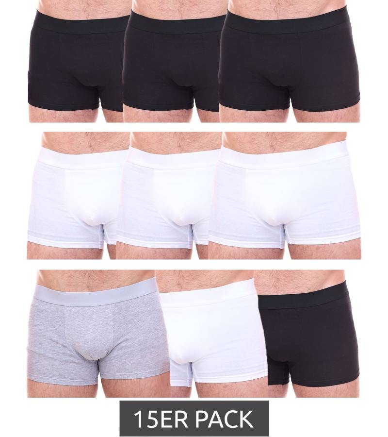 15er Pack watson´s Herren Boxershorts im Retro-Stil Baumwoll-Shorts Schwarz, Weiß oder im Mix Schwarz/Weiß/Grau von watson´s