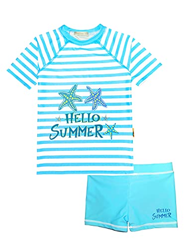 weVSwe Baby Kleinkind Mädchen Zweiteiler Rash Guard Badeanzug Set Bademode Kurzarm UPF 50+ Blau Seastar 2 Jahre von weVSwe