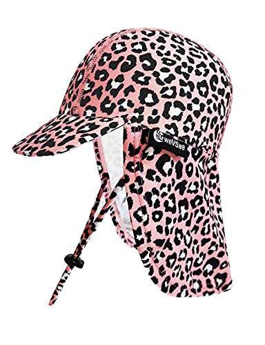 weVSwe Baby Sonnenschutz Sonnenhut Klappmütze Nackenschutz Verstellbarer Kinnriemen Atmungsaktiver Strandhut Rosa Leopard 0-6 Monate von weVSwe