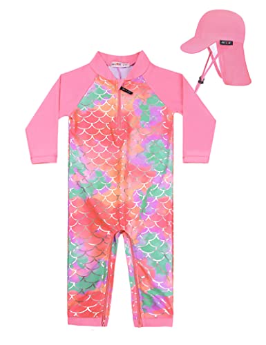 weVSwe Badeanzug Baby Rash Guard UPF 50+ UV-Schutz Langarm Sommer Sonnenhut Rosa Fischschuppen 2 Jahre von weVSwe