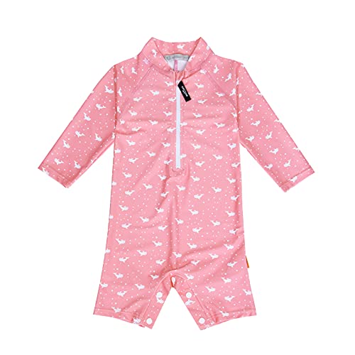 weVSwe Kleinkind Mädchen Badeanzug UPF 50+ Sonnenschutz Recycelter Stoff Langarm Baby Rash Guard mit Schrittknöpfen Rosa Wal 2 Jahre von weVSwe