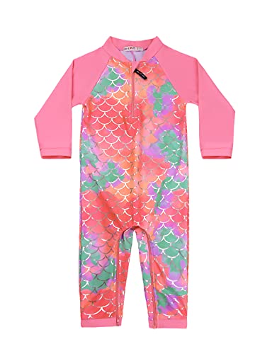 weVSwe UV Baby Badeanzug Langarm Mädchen Sonnenschutz UPF 50+ Rash Guard Einteiliger Rosa Fischschuppen 12-18 Monate von weVSwe