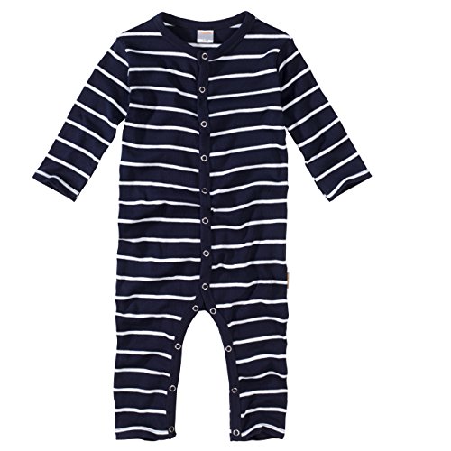 wellyou, Schlafanzug, Pyjama für Jungen und Mädchen, Einteiler Langarm, Baby Kinder,gestreift, Geringelt, Feinripp 100% Baumwolle, Made in Europe (Marine-blau Weiss | gr 80-86) von wellyou