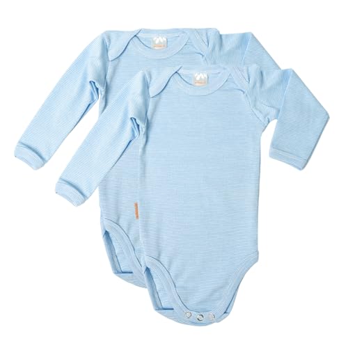 wellyou, 2er Set Kinder Baby-Body Langarm-Body, hell-blau weiß gestreift, geringelt, für Jungen und Mädchen, Feinripp 100% Baumwolle, 104-110 von wellyou