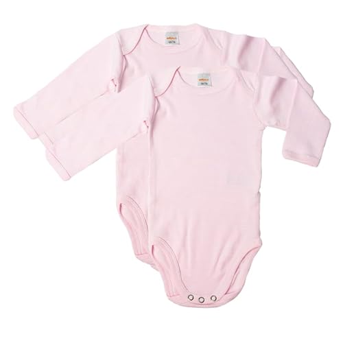 wellyou, 2er Set Kinder Baby-Body Langarm-Body, rosa weiß gestreift, geringelt, Feinripp 100% Baumwolle, Größe 92-98 von wellyou