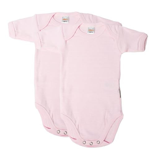 wellyou – Kurzarmbody Baby & Kinder aus 100% Baumwolle – Babybody für Mädchen & Jungen – 2er Set Kurzarm Baby Body in Größe 50-134 – Made in EU (Rosa Weiss | gr 50) von wellyou