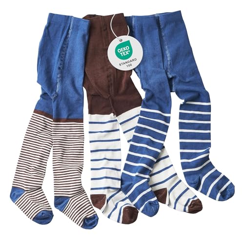 wellyou Baby- und Kinderstrumpfhosen Set für Jungen Braun/weiß und blau Größe 86-146, made in Europe von wellyou