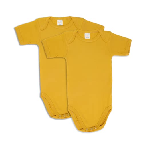 wellyou – Kurzarmbody Baby & Kinder aus 100% Baumwolle – Babybody für Mädchen & Jungen – 2er Set Kurzarm Baby Body in Größe 50-134 – Made in EU (Senfgelb | gr 128-134) von wellyou