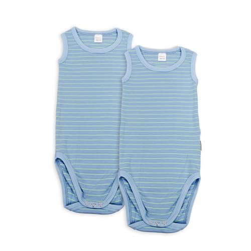 wellyou Doppelpack Baby Body- Kinder Body ohne Arm Neongelb hellblau gestreift Größe - 116-122 von wellyou