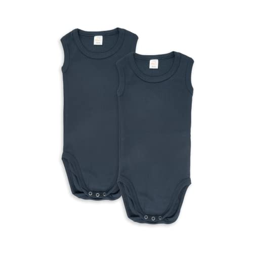 wellyou – Body ohne Arm für Baby & Kind aus 100% Baumwolle – Babybody für Mädchen & Jungen – 2er Set ärmellose Baby Bodys in Größe 50-134 – Made in EU (Navy Uni | gr 92-98) von wellyou