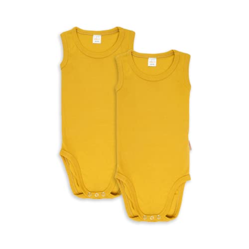 wellyou – Body ohne Arm für Baby & Kind aus 100% Baumwolle – Babybody für Mädchen & Jungen – 2er Set ärmellose Baby Bodys in Größe 50-134 – Made in EU (Mustard | gr 116-122) von wellyou