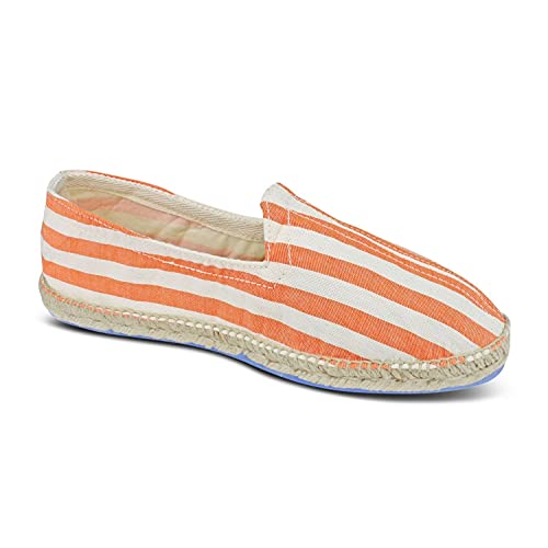 weltenmann Corralejo – Farbige breit gestreifte Slip-on Espadrilles aus Baumwolle mit Schuhbeutel, Mandarine, 44, Handmade in Spain von weltenmann