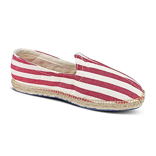 weltenmann Corralejo – Farbige breit gestreifte Slip-on Espadrilles aus Baumwolle mit Schuhbeutel, Pomegranate, 46, Handmade in Spain von weltenmann