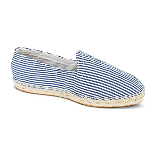 weltenmann Corralejo – Farbige schmal gestreifte Slip-on Espadrilles aus Baumwolle mit Schuhbeutel, Royal, 44, Handmade in Spain von weltenmann