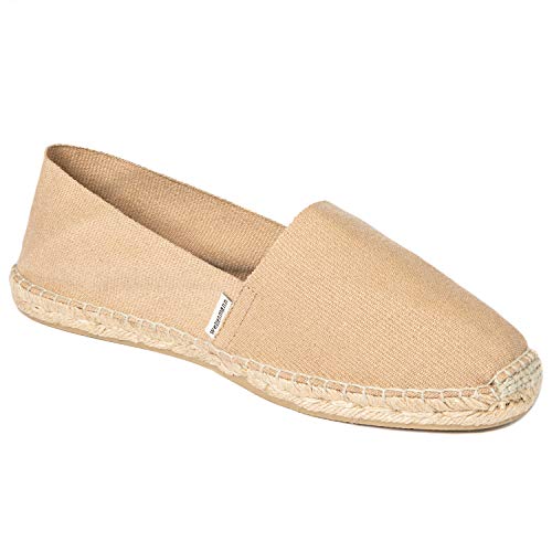 weltenmann Formentera – Klassische Slip-on Espadrilles aus Baumwolle mit Schuhbeutel, Camel, 45, Handmade in Spain von weltenmann