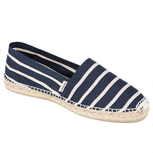 weltenmann Formentera – Klassische gestreifte Slip-on Espadrilles aus Baumwolle mit Schuhbeutel, Sailor, 44, Handmade in Spain von weltenmann