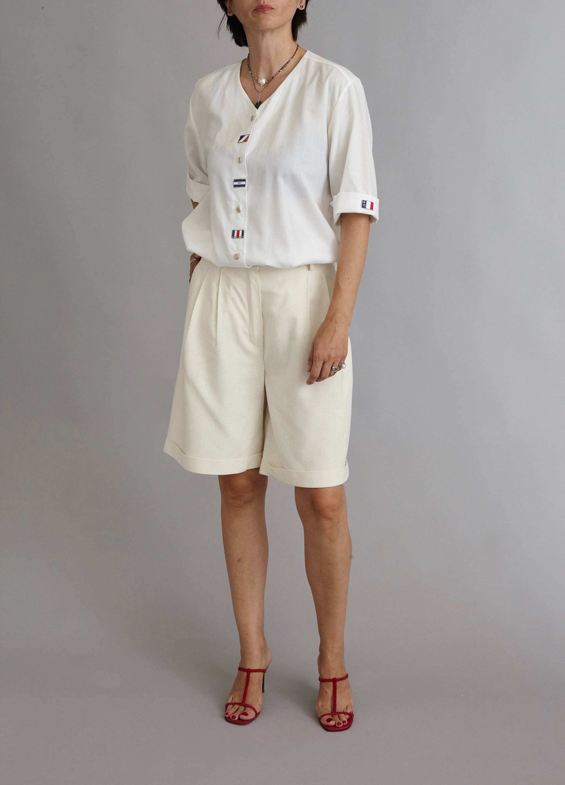 Vintage Weiße Bluse Für Frauen Größe M | Weißes Shirt Mit Kurzen Ärmeln von whiteaporter