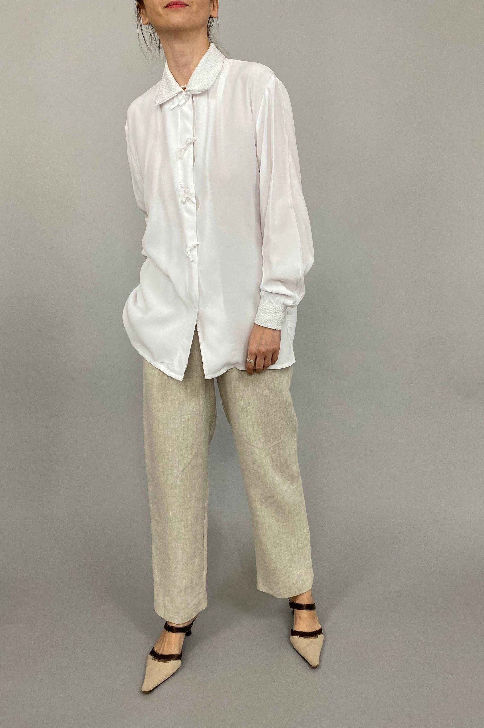 Vintage Weiße Bluse Für Frauen Größe S - M | Weiße Mit Kleinen Bögen Wap72 von whiteaporter