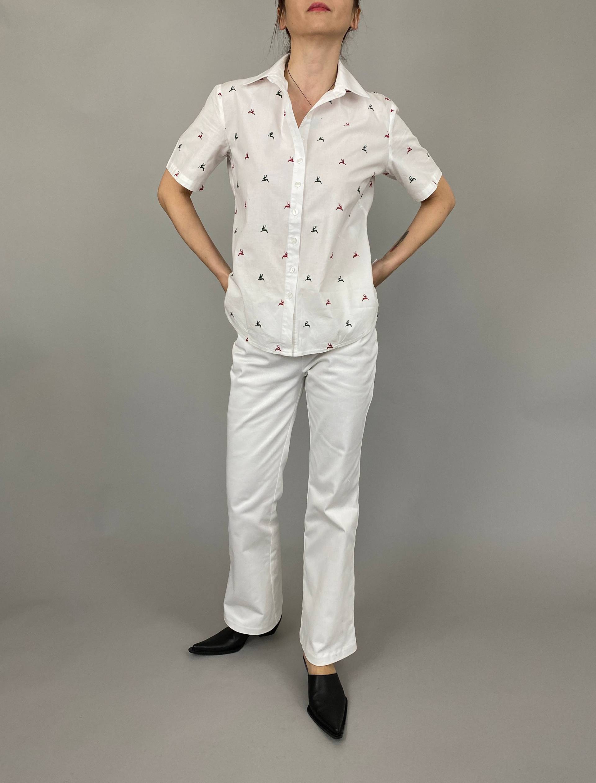 Vintage Weiße Bluse Für Sommer | Weiße Baumwolle Frauen Größe S Wap59 von whiteaporter