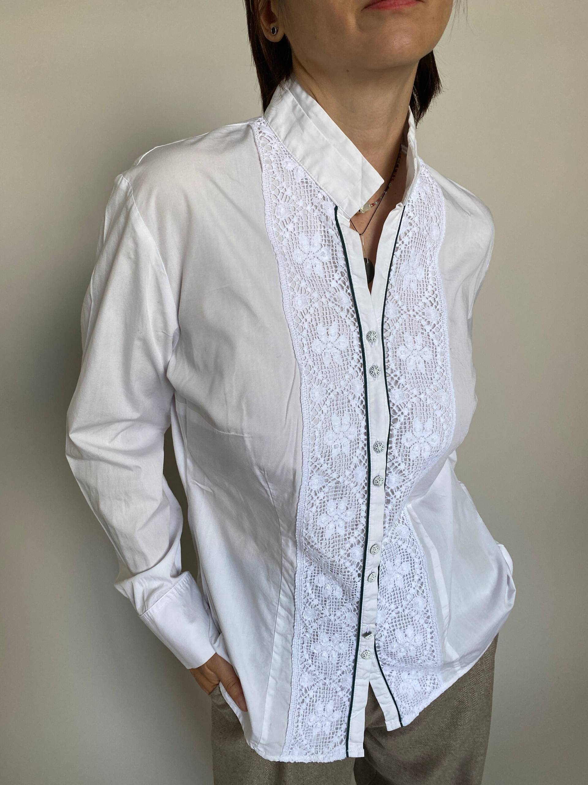 Vintage Weiße Bluse Mit Spitzendetails | Damen Weißes Baumwollshirt Größe L von whiteaporter