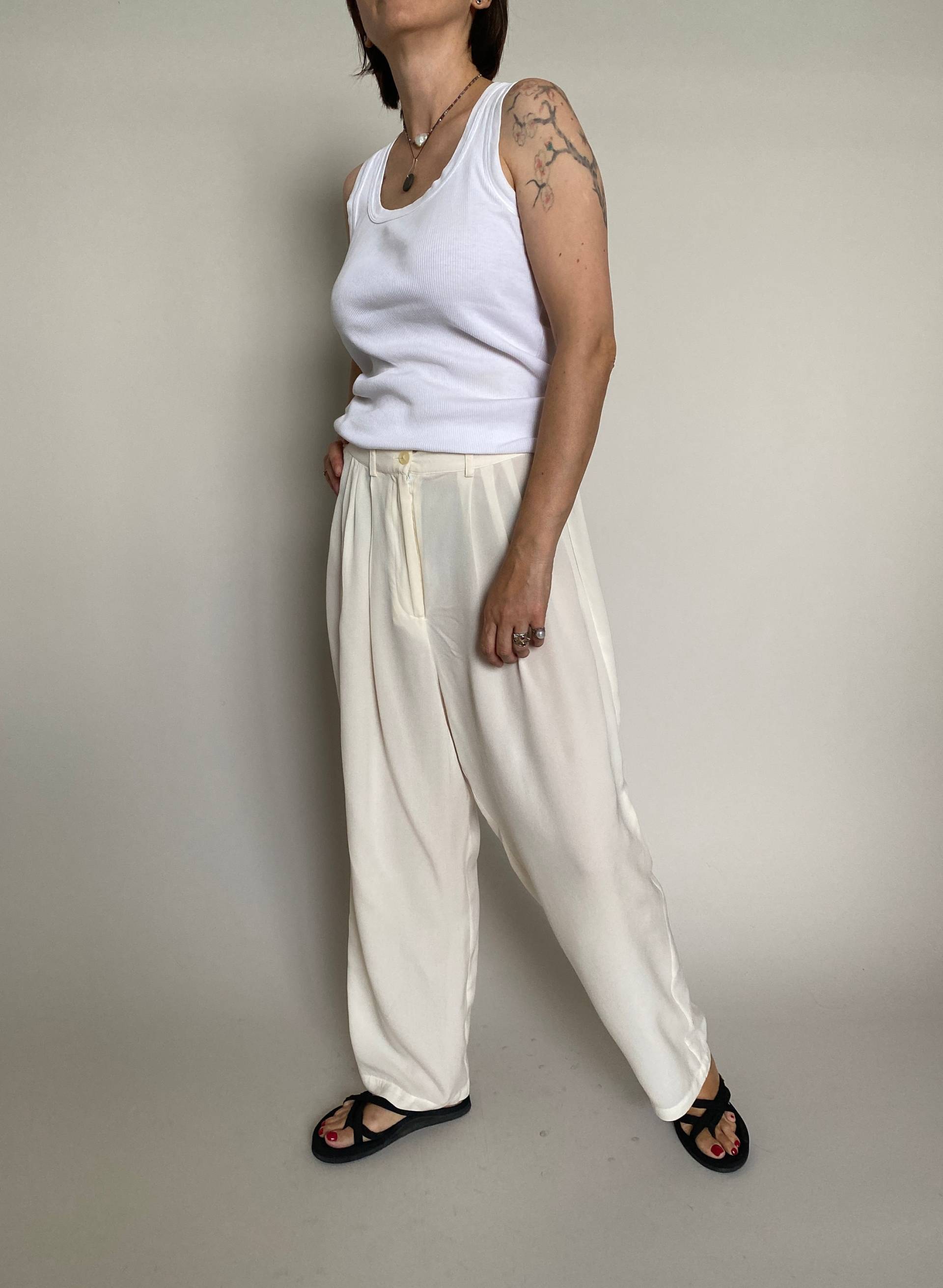 Vintage Weiße Hose Für Frauen Größe S, Taille 27" | Tapered Pants Mit Falten Sommerhose von whiteaporter