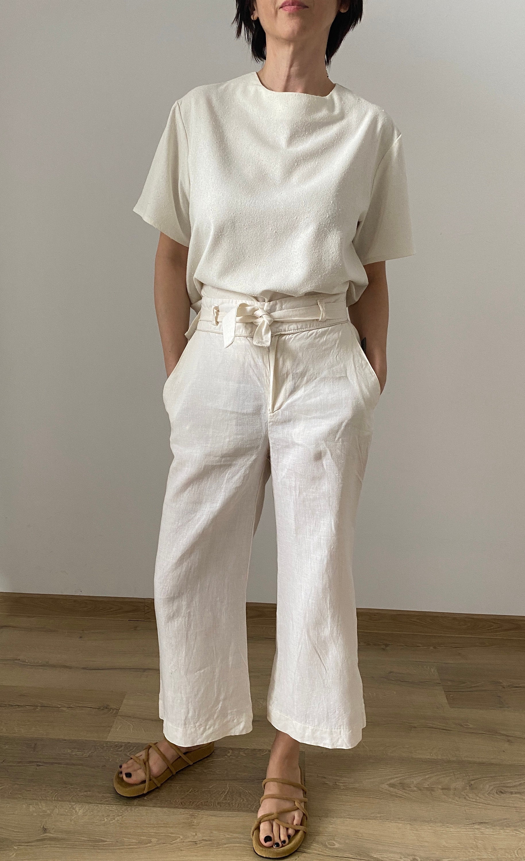 Vintage Weiße Leinenhose Für Frauen Gr. S | Mit Hoher Taille Und Rückenschlitz Wap181 von whiteaporter