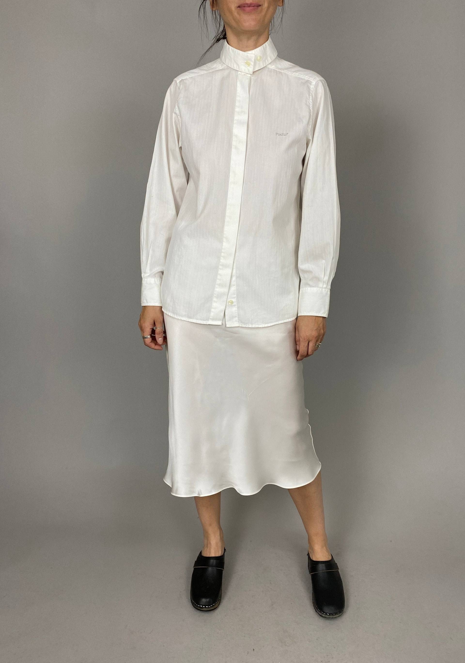 Weiße Baumwollbluse Mit Doppelkragen | Bluse Für Frauen Größe S Wap125 von whiteaporter