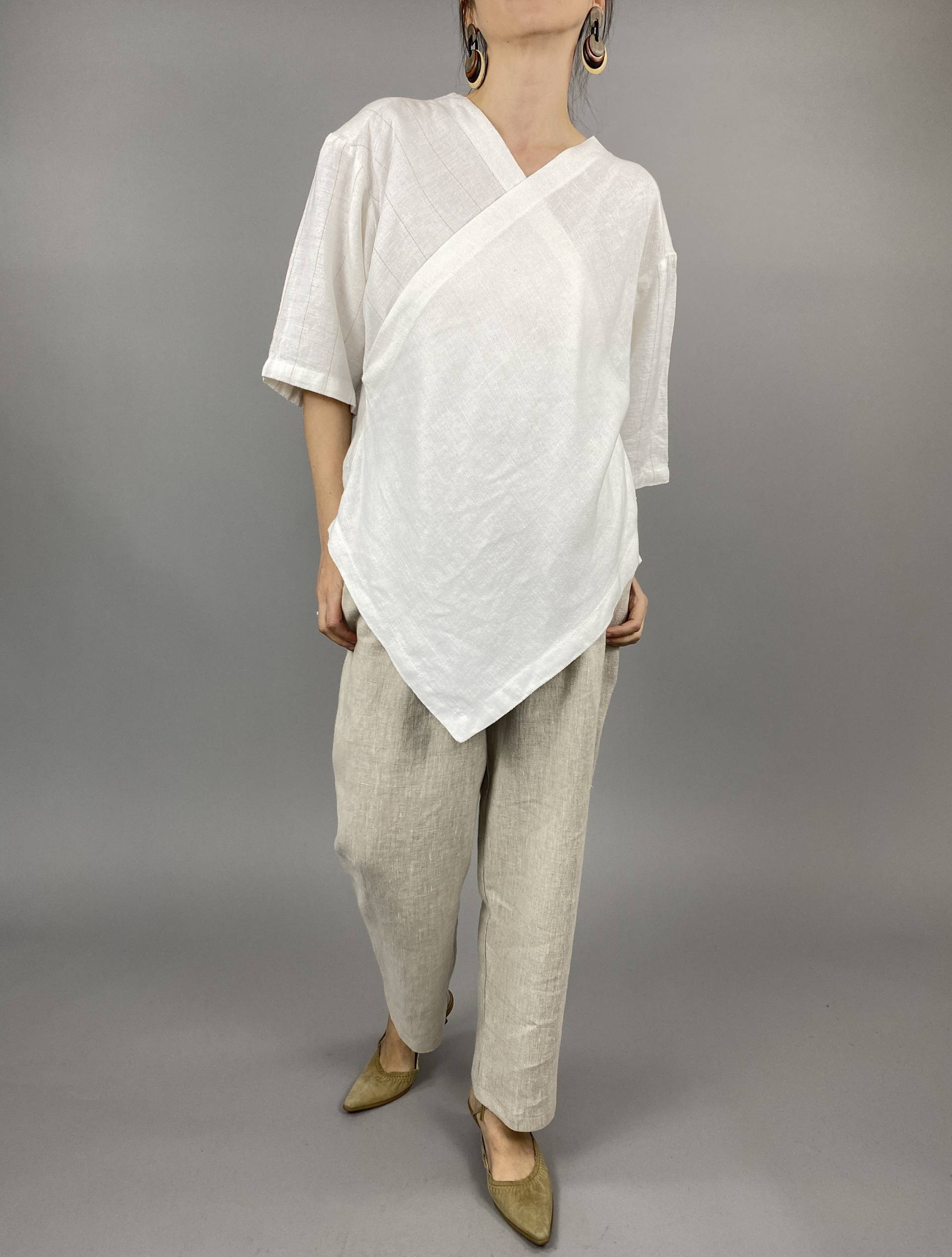 Weiße Leinen Bluse Für Frauen | Wrap Sommer Wap82 von whiteaporter