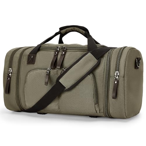 Canvas Reisetasche Groß, Sporttasche Weekender Herren Damen Mit Trolleyhülle Nassfach Handgepäck Tasche Erweiterbar, Travel Duffle Bag Gym Sport Camping Tasche, Khaki von winspansy