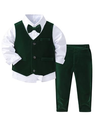 winying Baby Jungen Anzug Gentleman Outfit Langarm Fliege Hemd + Weste + Hose Kleinkinder Festlich Bekleidungsset Taufanzug Hochzeitanzug Festanzug Grün G 80-86 von winying