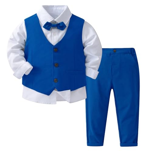 winying Baby Jungen Anzug Gentleman Outfit Langarm Fliege Hemd + Weste + Hose Kleinkinder Festlich Bekleidungsset Taufanzug Hochzeitanzug Festanzug Königsblau K 80-86 von winying