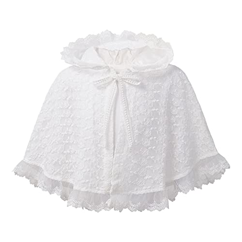 winying Baby Mädchen Spitzen Umhang mit Kapuze Prinzessin Kurz Cape Umschlagtücher Blumenmädchen Schulter Kopf Abdeckung Zubehör Weiß B 12-18 Monate von winying