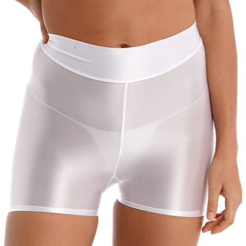 winying Damen Sport Shorts Hot Pants Unterwäsche Elastischer Bund Unterhosen Glänzend Taillenslip Sicherheits Shorts Einfarbig Weiß C L von winying