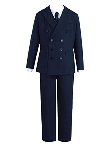 winying Kinder Anzug Jungen Sakko Gentleman Weste Langarm Hemd mit Fliege Lange Hose Hochzeits Taufe Kommunion Party Bekleidungsset Navy Blau G 4 Jahre von winying