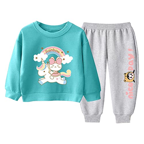 winying Kinder Sportanzug Cartoon Sweatshirt Top + Jogginghose Jungen Mädchen Trainingsanzug Jogginganzug Freizeitanzug Streetwear Blau grau C 98-104 von winying