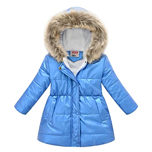 winying Mädchen Winterjacke Daunenjacken mit Fell Kapuze Daunenmantel Warm Wintermantel Kinder Pelzkragen Kapuzenmäntel Blau 146-152 von winying