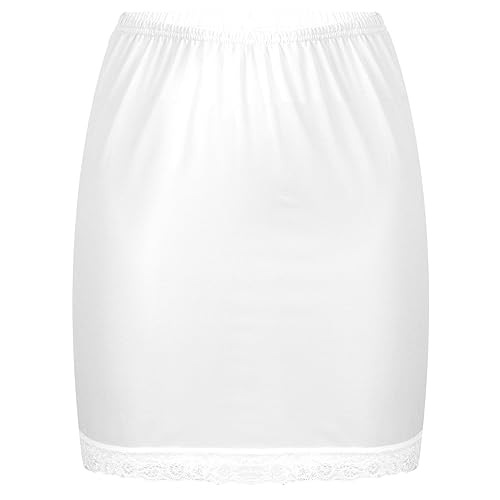 winying Unterrock für Damen Eisseide Kurz Halbrock Figurbetonter Rock Bodycon Überknielang Halb Slip Blickdicht Underskirt Unterkleid Reizwäsche Dessous Weiß Einheitsgröße von winying