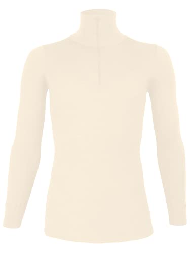 wobera AngoraRollkragenpullover mit Stehkragen und Reißverschluss mit 70% Schurwolle kbT und 30% Seide für Damen und Herren (Gr. L, Farbe: naturweiß) von wobera ANGORA