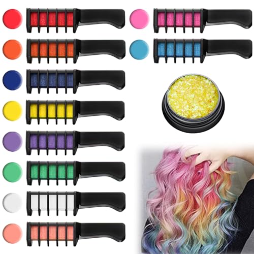 Haarkreide Kamm für Kinder, 10 Farben Set Haarkreide für Mädchen, Temporär Haarfarbe Kreide Kamm für Kinder Auswaschbar, Haartönung Hair Chalk für Karneval/Halloween/Weihnachten/Party von wohn&lebe