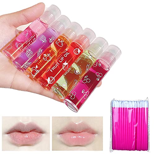 Lip Oil 6 Stück Essence Lipgloss Mädchen Set Farblos Lip Gloss Mit 50pcs Einweg Lippenpinsel, Lippenöl Durchsichtig Glitzer Fruity Moisturizing Sheer Liquid Lipstick langanhaltend Pflegende Lippen von wohn&lebe