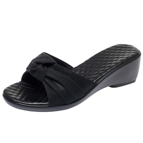 woileRQ Große Damen-Slipper Mit Offenem Zehenbereich, Flache Hausschuhe Für Arbeit, Abschlussball, Club, Sommer Sandalen,Schwarz,41 EU von woileRQ