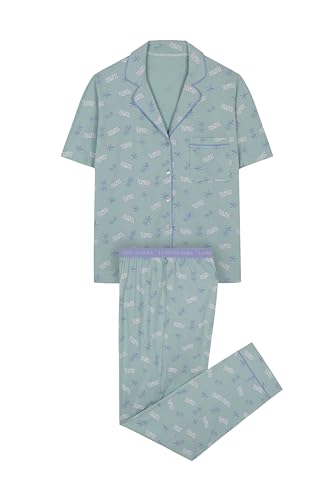 Women'secret Damen Pyjama Hemd, 100% Baumwolle Nachbar Blond Pyjamaset, grün, XL von Women'secret