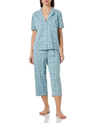 women'secret Damen 100% Baumwolle Capri geometrischer Druck Shirt Pyjama Pyjamaset, Print Blau, 36 von Women'secret